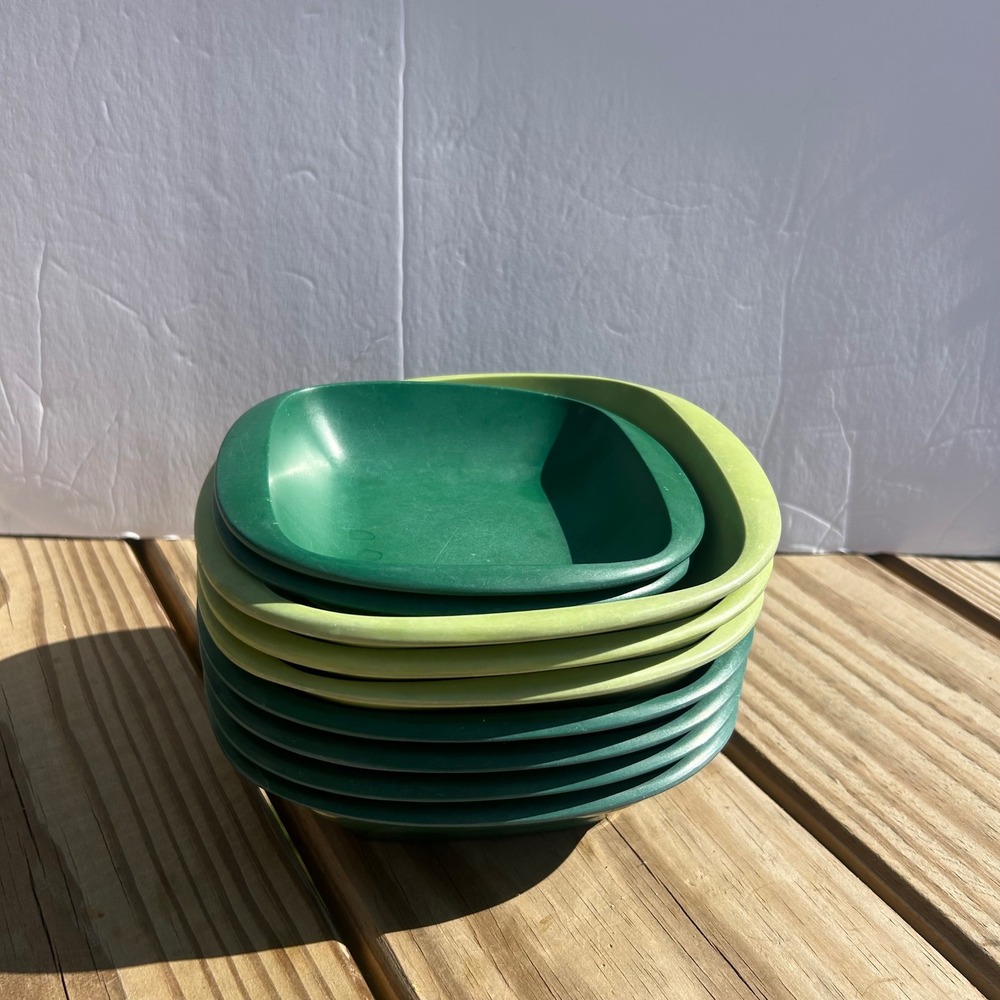 Vintage Harmony House Talk Of The Town Melmac Green Bowls Set of 9 MCM